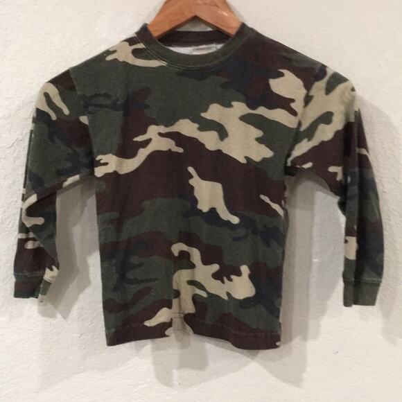 Simply‎ Basic Sz 4/5 Shirt Green Camo Long Sleeve Jersey Tee 100% Cotton - Picture 1 of 9